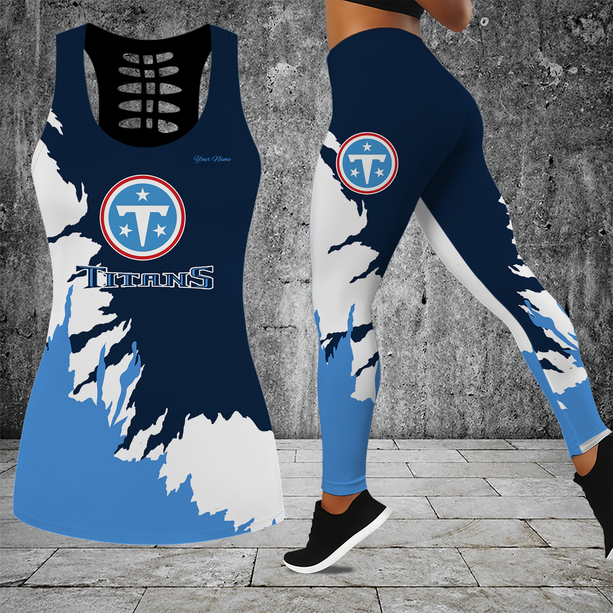 [TOUCHDOWN DEAL] NEW CUSTOMIZED NFL31 TST TENNESSEE TITANS HOLLOW TANK TOP & LEGGINGS SET