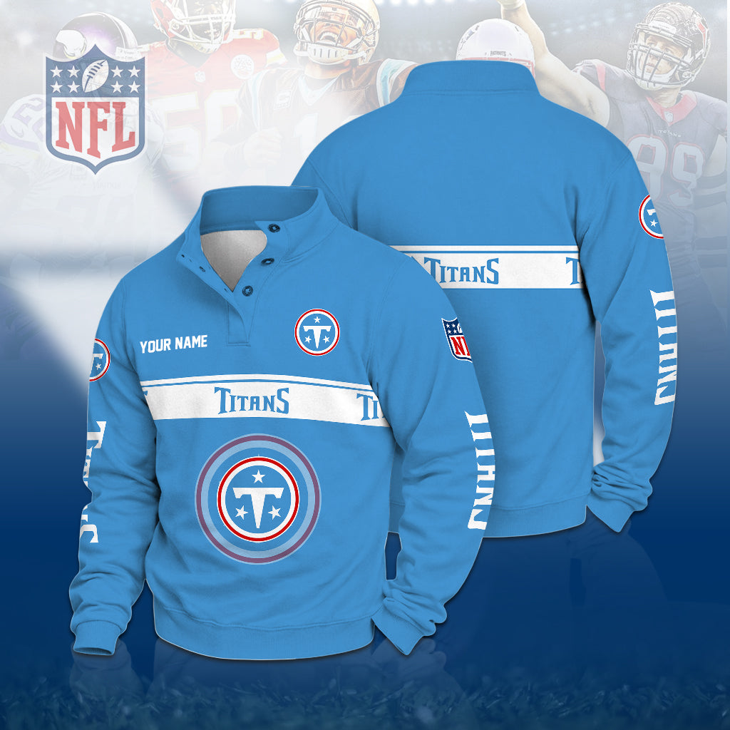[TOUCHDOWN DEAL] NEW CUSTOMIZED NFL31 TST THE TITANS QUARTER-BUTTON STAND-COLLAR SWEATSHIRT