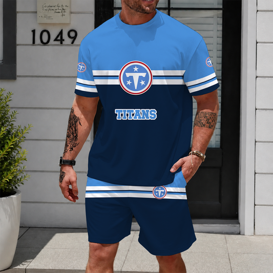[TOUCHDOWN DEAL] NEWCUSTOMIZED NFL31 TST TENNESSEE TITANS UNISEX T-SHIRT & SHORTS SET