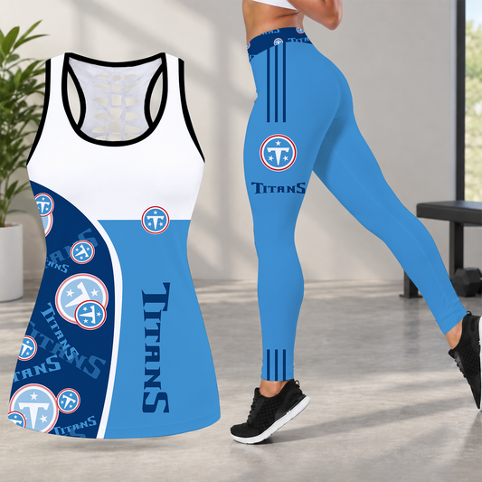 [TOUCHDOWN DEAL] NEW CUSTOMIZED NFL31 TST TENNESSEE TITANS HOLLOW TANK TOP & LEGGINGS SET