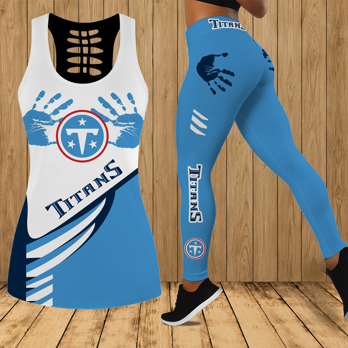 [TOUCHDOWN DEAL] NEW CUSTOMIZED NFL31 TST TENNESSEE TITANS HOLLOW TANK TOP & LEGGINGS SET