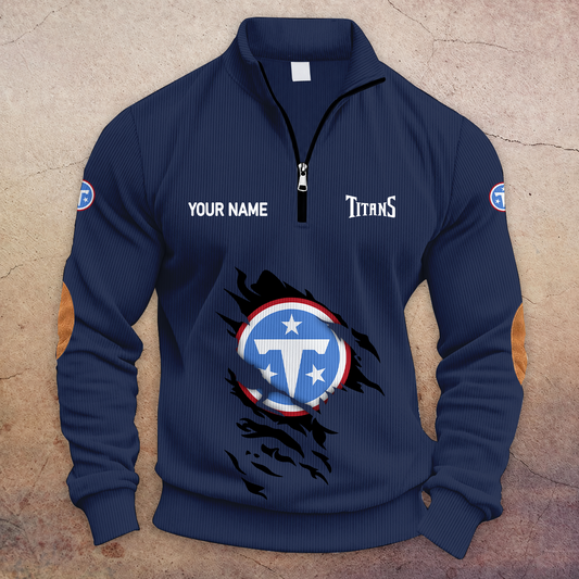 [TOUCHDOWN DEAL] NEW CUSTOMIZED NFL31 TST TENNESSEE TITANS MULTICOLOR STRIPED QUATER ZIP SWEATSHIRT