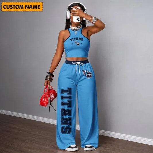 [TOUCHDOWN DEAL] NEW CUSTOMIZED NFL31 TST TENNESSEE TITANS WOMEN'S CROP TOP & LONGPANTS SET
