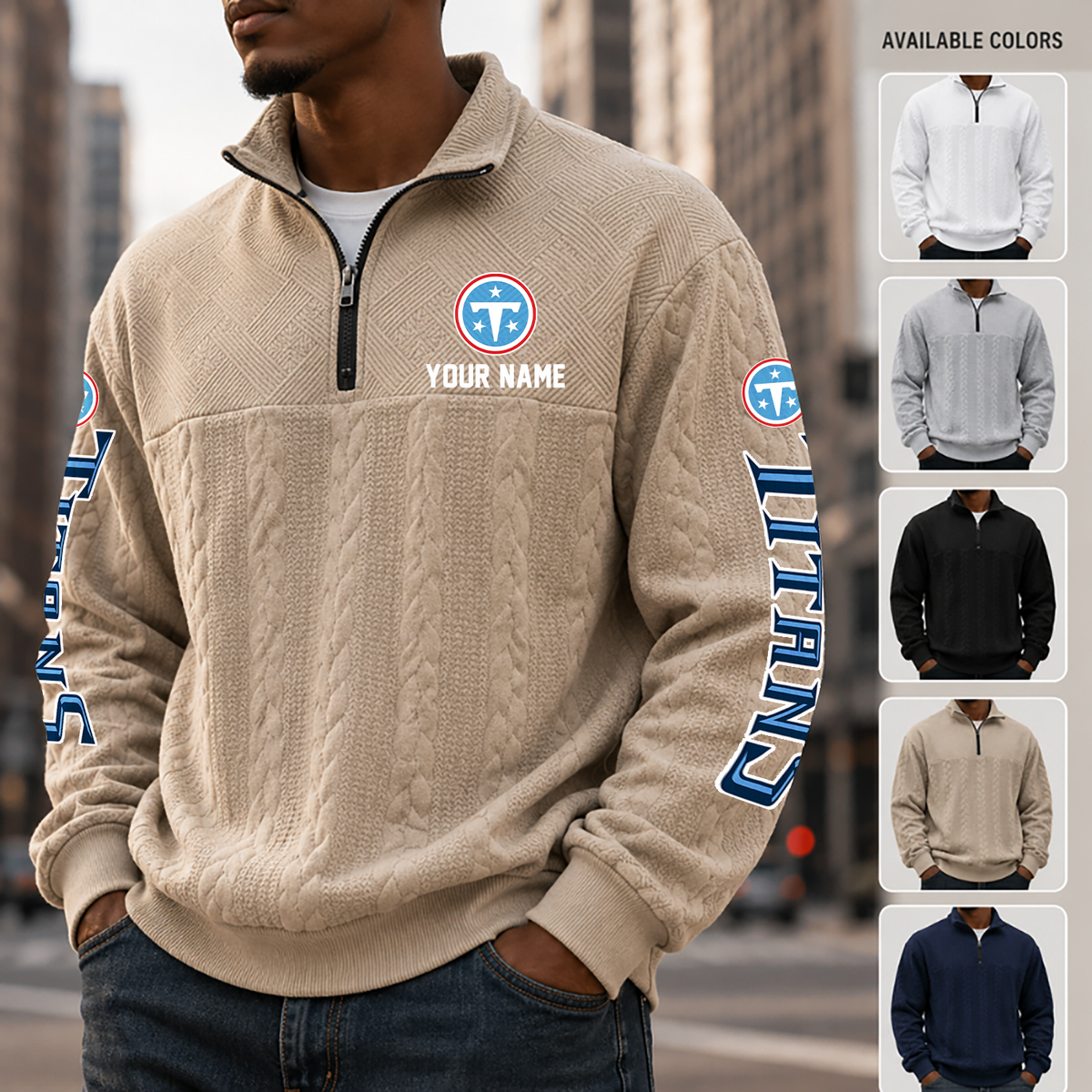 [TOUCHDOWN DEAL] NEW CUSTOMIZED NFL31 TST TENNESSEE TITANS MULTICOLOR QUARTER-ZIP SWEATSHIRT