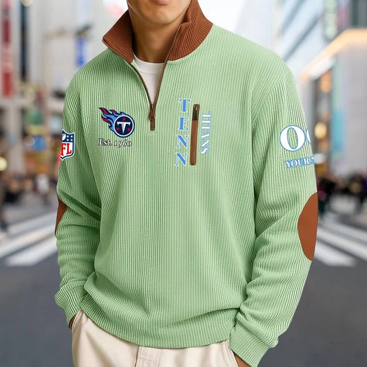 [TOUCHDOWN DEAL] NEW CUSTOMIZED NFL31 TST TENNESSEE TITANS MULTICOLOR STRIPED QUATER ZIP SWEATSHIRT