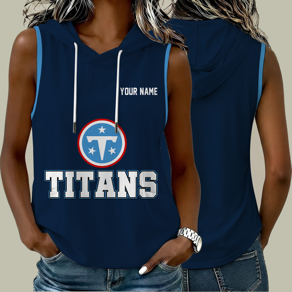 [TOUCHDOWN DEAL] NEW CUSTOMIZED NFL31 TST TENNESSEE TITANS WOMEN'S SLEEVELESS HOODED POCKET TANK TOP