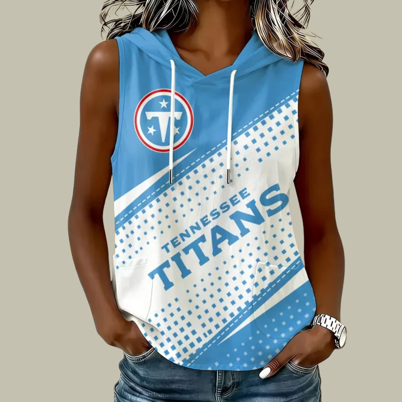 [TOUCHDOWN DEAL] NEW CUSTOMIZED NFL31 TST TENNESSEE TITANS WOMEN'S SLEEVELESS HOODED POCKET TANK TOP