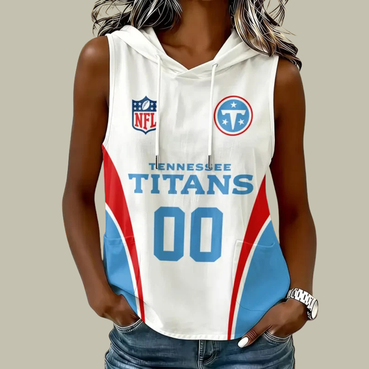 [TOUCHDOWN DEAL] NEW CUSTOMIZED NFL31 TST TENNESSEE TITANS WOMEN'S SLEEVELESS HOODED POCKET TANK TOP