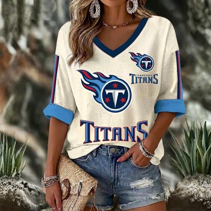 [TOUCHDOWN DEAL] NEW CUSTOMIZED NFL31 TST TENNESSEE TITANS WOMEN'S HEART V-NECK LONG SLEEVE SHIRT