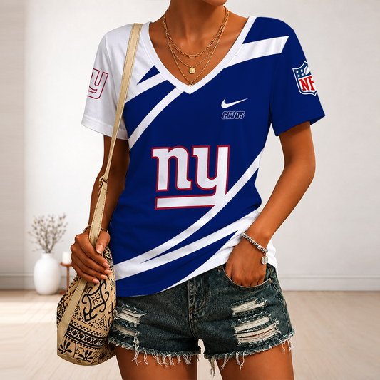 [TOUCHDOWN DEAL] NEW CUSTOMIZED NFL32 NYG NEW YORK GIANTS V-NECK FEMALE SHIRT