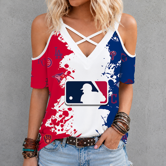 [HOMERUN DEAL] NEW CUSTOMIZED MLB32 MLB ALL TEAMS CRISS CROSS V-NECK TOP