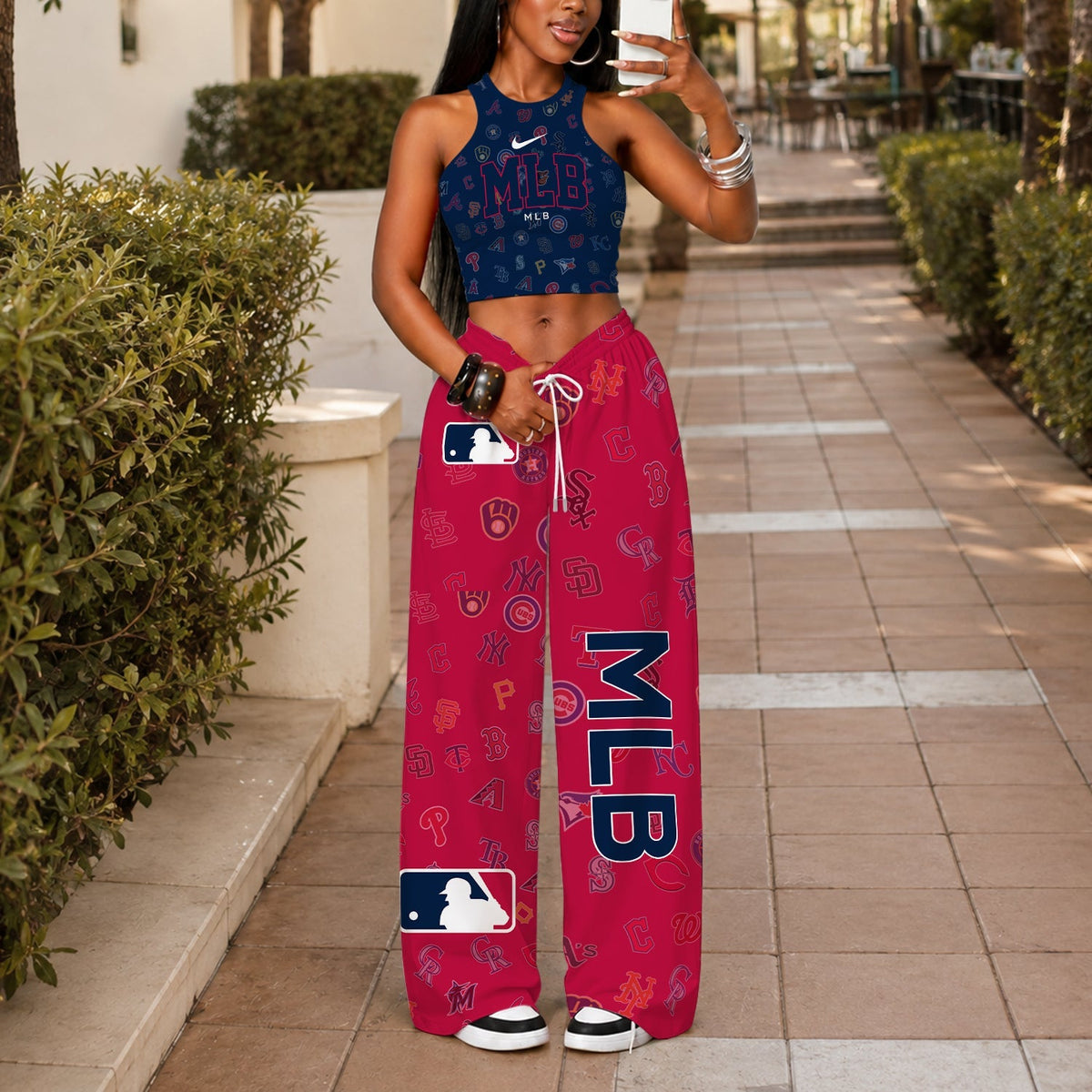 [HOMERUN DEAL] NEW CUSTOMIZED MLB32 ALL TEAMS WOMEN'S CROP TOP & LONGPANTS SET