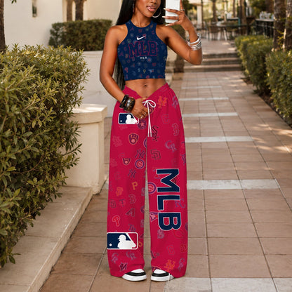 [HOMERUN DEAL] NEW CUSTOMIZED MLB32 ALL TEAMS WOMEN'S CROP TOP & LONGPANTS SET