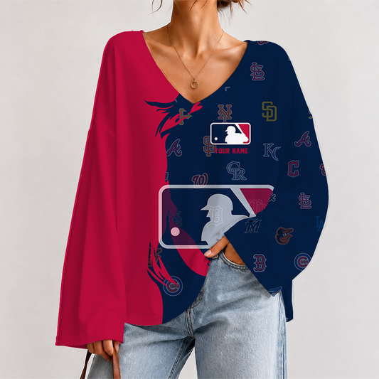 [HOMERUN DEAL] NEW CUSTOMIZED MLB32 MLB ALL TEAMS V-NECK LONG SLEEVED CROP TOP