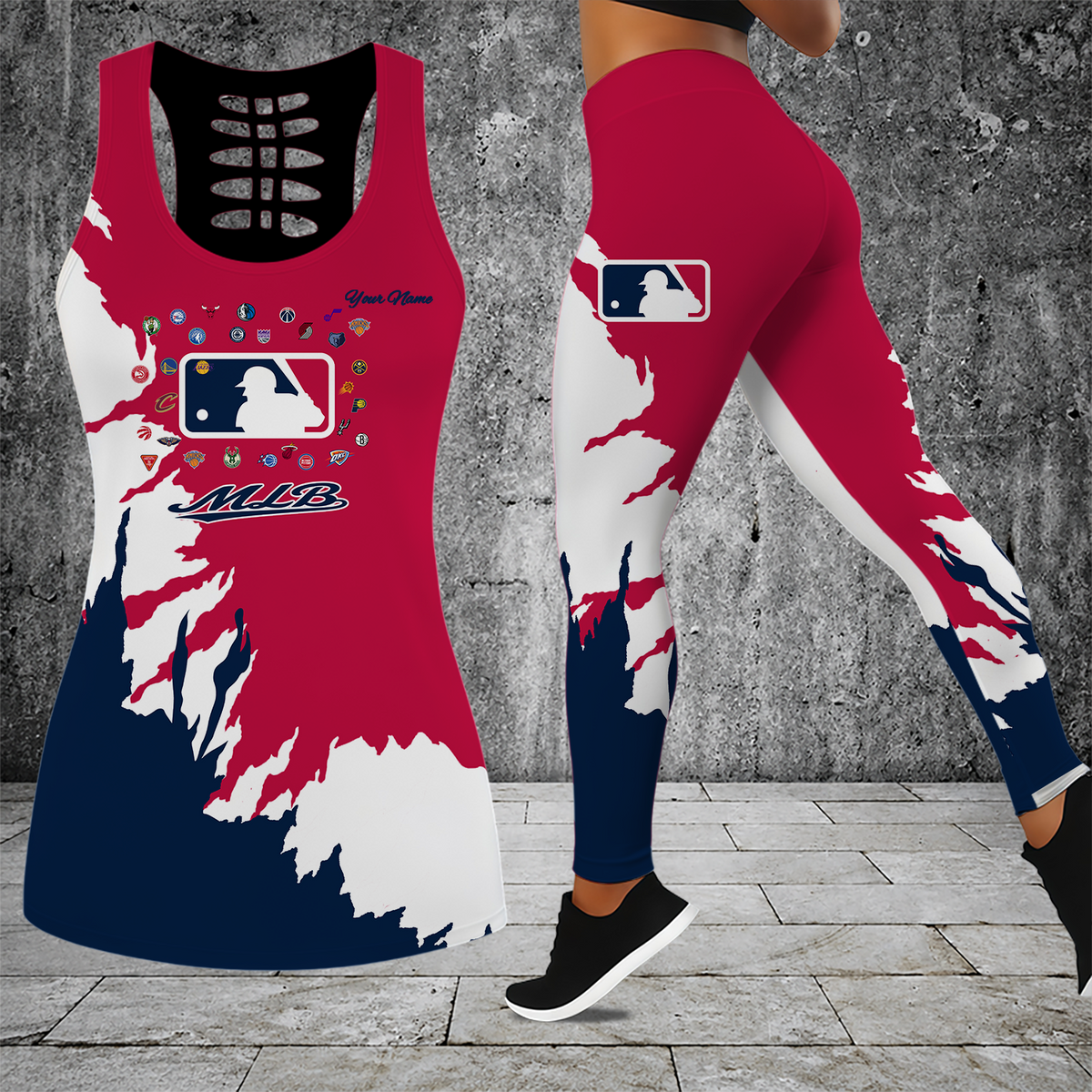 [HOMERUN DEAL] NEW CUSTOMIZED MLB32 MLB ALL TEAMS HOLLOW TANK TOP & LEGGINGS SET