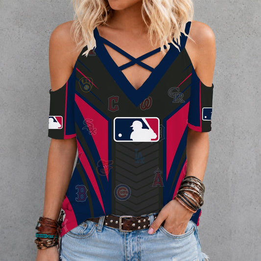 [HOMERUN DEAL] NEW CUSTOMIZED MLB32 MLB ALL TEAMS CRISS CROSS V-NECK TOP