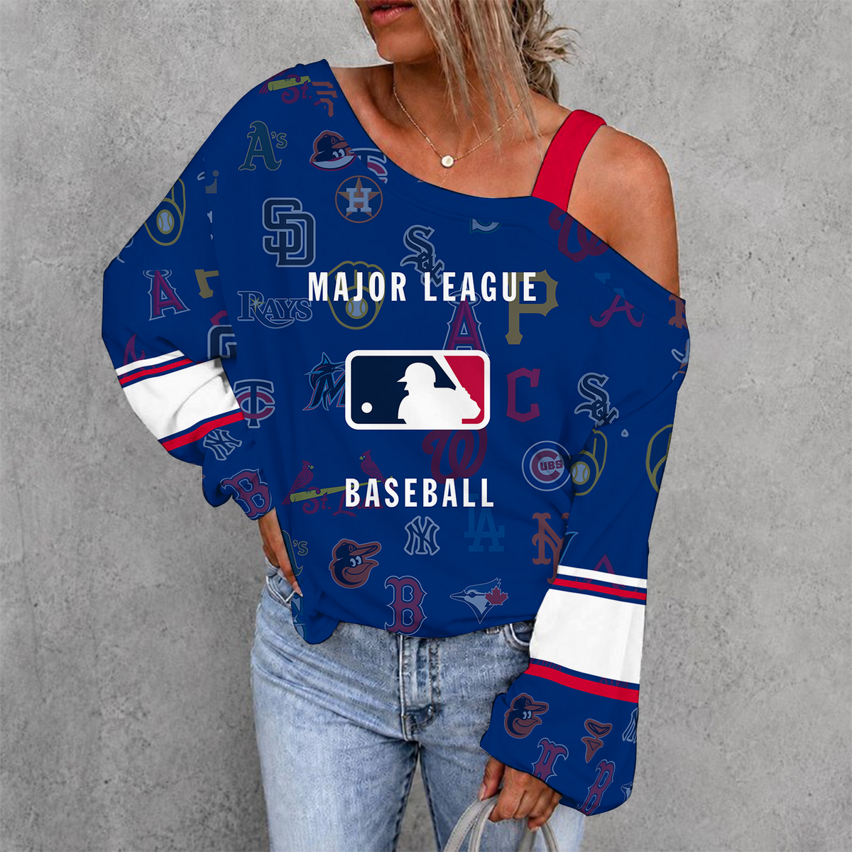 [HOMERUN DEAL] NEW CUSTOMIZED MLB32 ALL TEAMS WOMEN'S OFF-SHOULDER LONG SLEEVE SHIRT