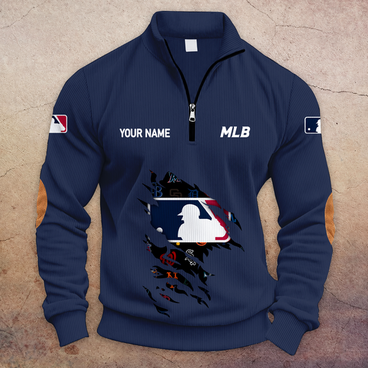 [HOMERUN DEAL] NEW CUSTOMIZED MLB32 ALL TEAMS MULTICOLOR STRIPED QUATER ZIP SWEATSHIRT