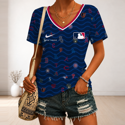 [HOMERUN DEAL] NEW CUSTOMIZED MLB32 MLB ALL TEAMS V-NECK FEMALE SHIRT
