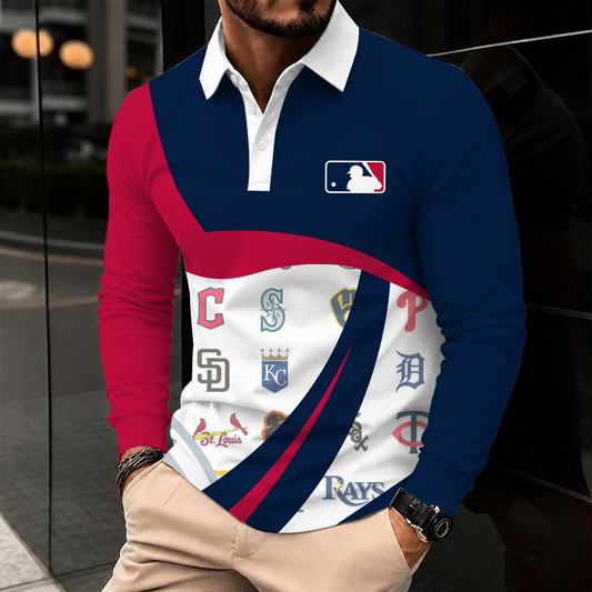 [HOMERUN DEAL] NEW CUSTOMIZED MLB32 ALL TEAMS MEN'S LONG SLEEVE POLO