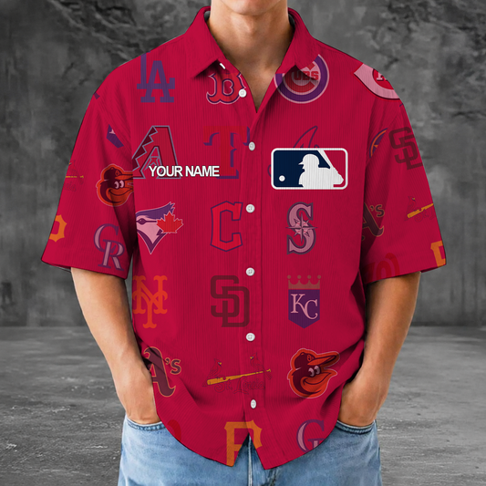 [HOMERUN DEAL] NEW CUSTOMIZED MLB32 MLB ALL TEAMS SEERSUCKER BUTTON SHIRT