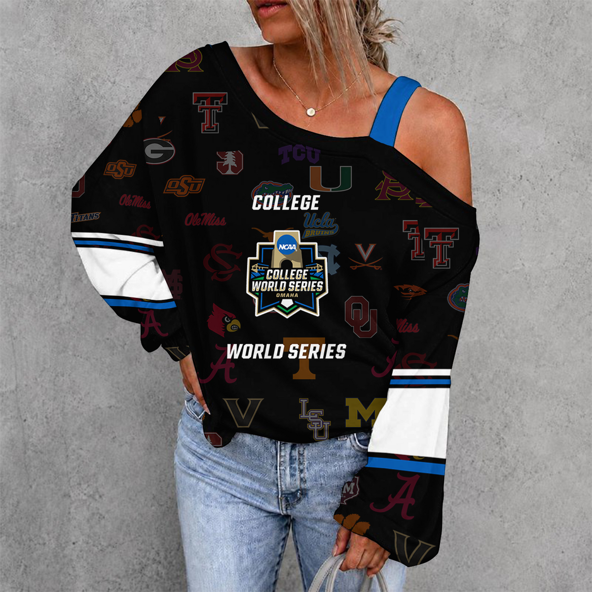 [HOMERUN DEAL] NEW CUSTOMIZED NCAA CWS32 ALL TEAMS WOMEN'S OFF-SHOULDER LONG SLEEVE SHIRT