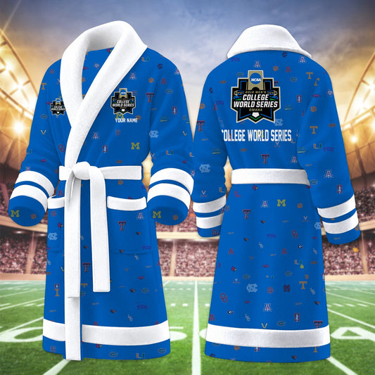 [HOMERUN DEAL] NEW CUSTOMIZED NCAA CWS32 ALL TEAMS MULTICOLOR FLEECE BATHROBE