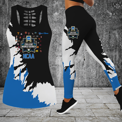 [HOMERUN DEAL] NEW CUSTOMIZED NCAA CWS32 ALL TEAMS HOLLOW TANK TOP & LEGGINGS SET