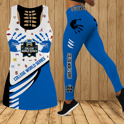 [HOMERUN DEAL] NEW CUSTOMIZED NCAA CWS32 ALL TEAMS HOLLOW TANK TOP & LEGGINGS SET