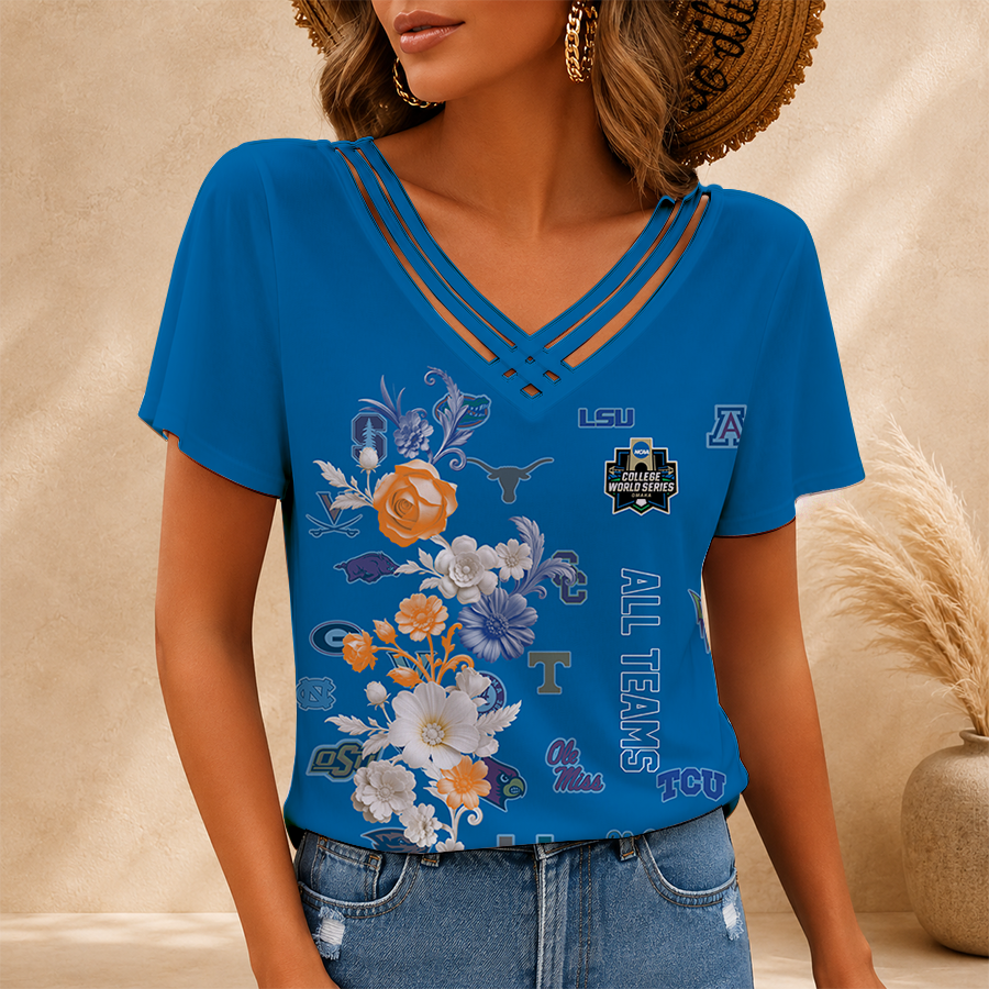 [HOMERUN DEAL] NEW CUSTOMIZED NCAA CWS32 ALL TEAMS V-NECK SHIRT