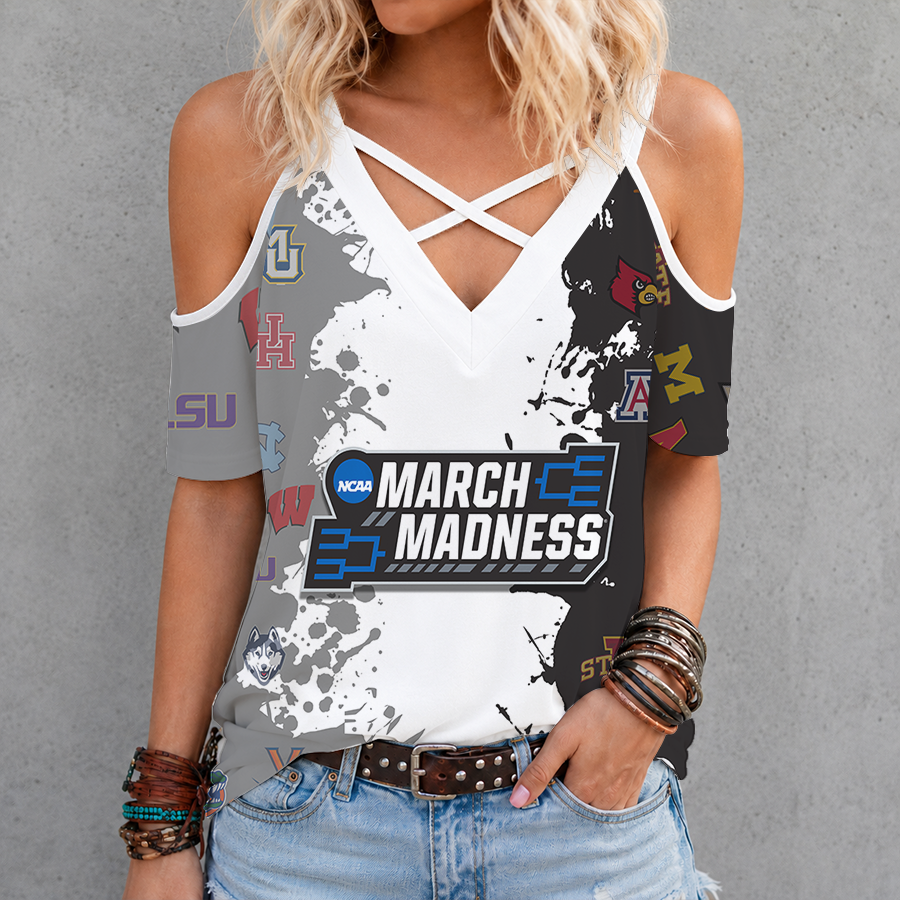 [SLAM DUNK DEAL] NEW CUSTOMIZED NCAA MAM32 BKM ALL TEAMS CRISS CROSS V-NECK TOP