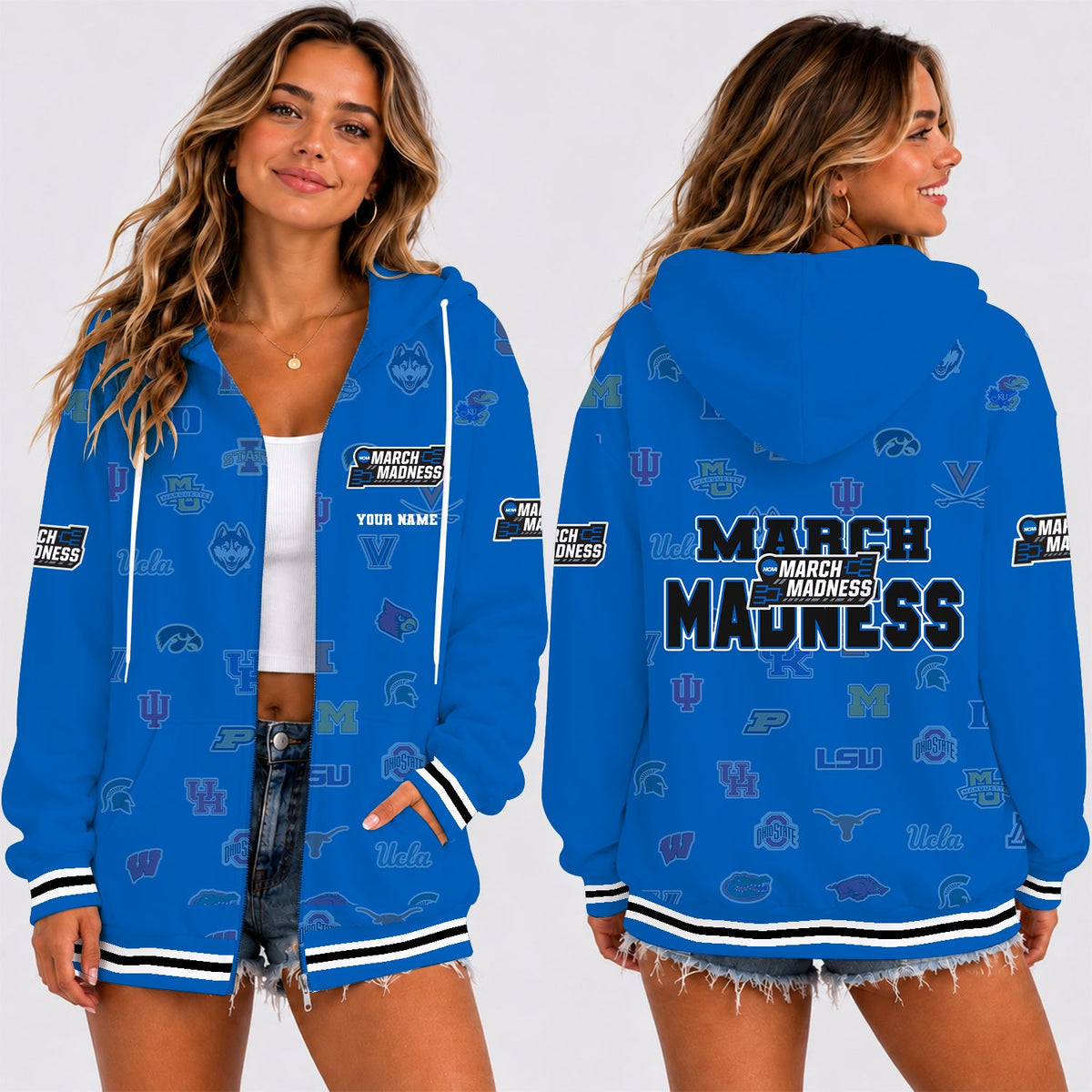 [SLAM DUNK DEAL] NEW CUSTOMIZED NCAA MAM32 BKM ALL TEAMS STRAPPY ZIP HOODIE