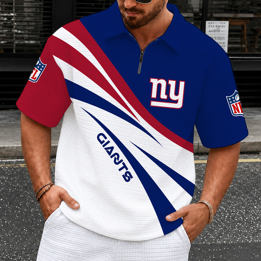 [TOUCHDOWN DEAL] NEW CUSTOMIZED NFL32 NYG NEW YORK GIANTS QUARTER-ZIP POLO SHIRT