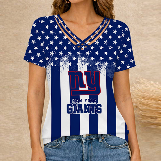 [TOUCHDOWN DEAL] NEW CUSTOMIZED NFL32 NYG NEW YORK GIANTS V-NECK SHIRT