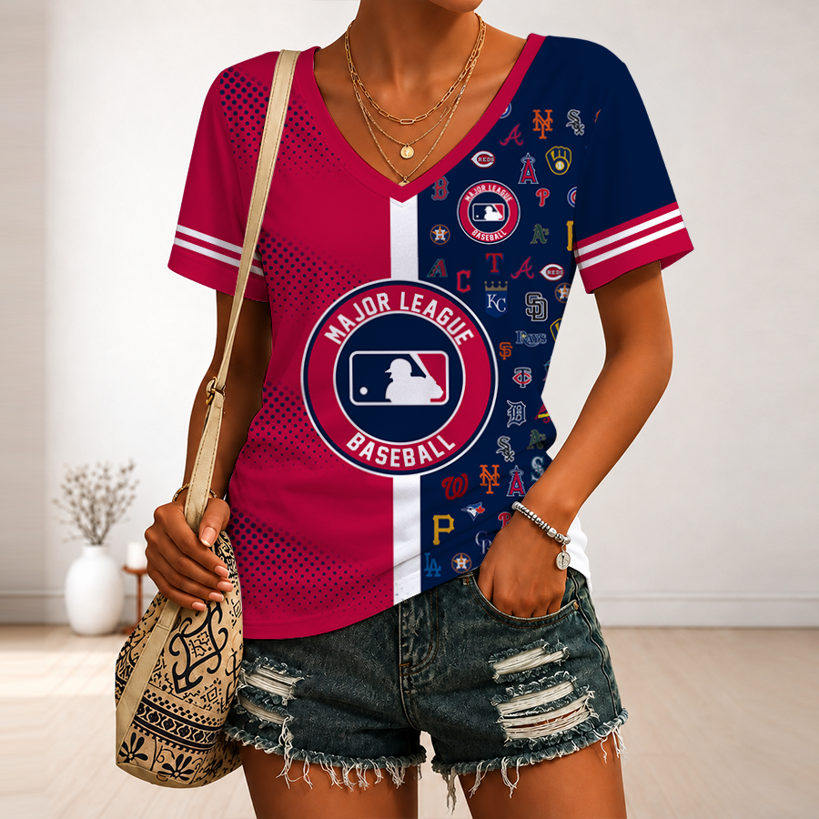 [HOMERUN DEAL] NEW CUSTOMIZED MLB32 MLB ALL TEAMS V-NECK FEMALE SHIRT
