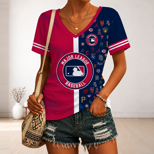 [HOMERUN DEAL] NEW CUSTOMIZED MLB32 MLB ALL TEAMS V-NECK FEMALE SHIRT