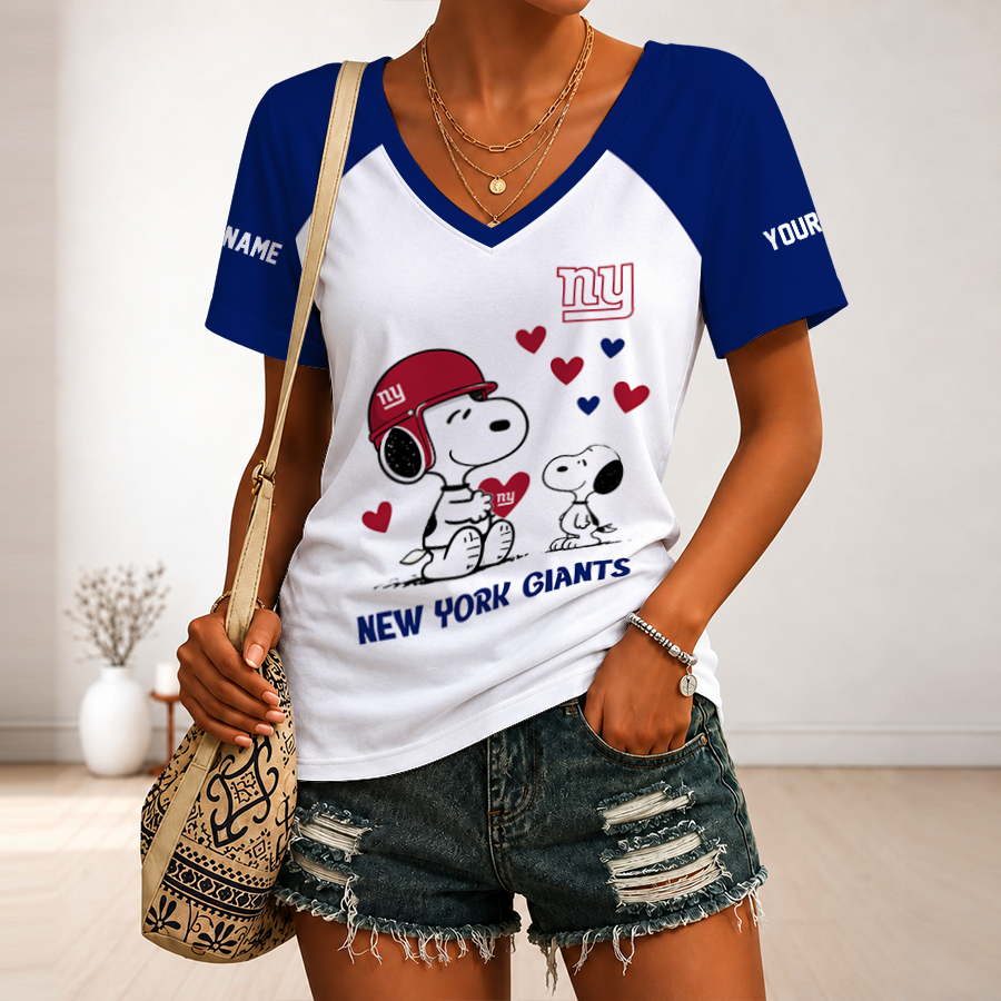 [TOUCHDOWN DEAL] NEW CUSTOMIZED NFL32 NYG NEW YORK GIANTS V-NECK FEMALE SHIRT