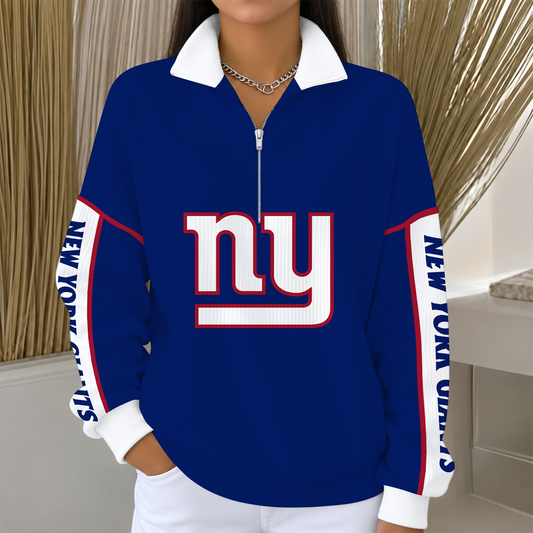 [TOUCHDOWN DEAL] NEW CUSTOMIZED NFL32 NYG NEW YORK GIANTS QUARTER ZIP RIBBED SWEATER