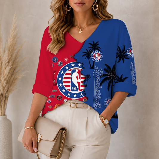 [HOT DEAL] NEW CUSTOMIZED NBA32 NBA ALL TEAMS WOMEN'S V-NECK LONG SLEEVE SHIRT