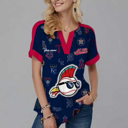 [HOMERUN DEAL] NEW CUSTOMIZED MLB32 MLB ALL TEAMS V-NECK FEMALE SHIRT