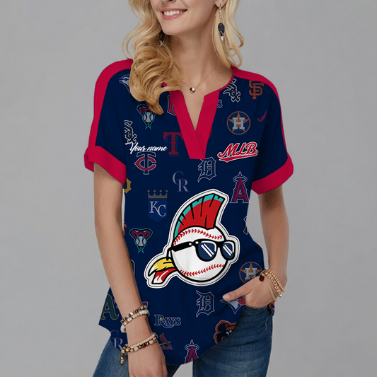 [HOMERUN DEAL] NEW CUSTOMIZED MLB32 MLB ALL TEAMS V-NECK FEMALE SHIRT