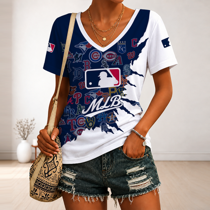 [HOMERUN DEAL] NEW CUSTOMIZED MLB32 MLB ALL TEAMS V-NECK FEMALE SHIRT