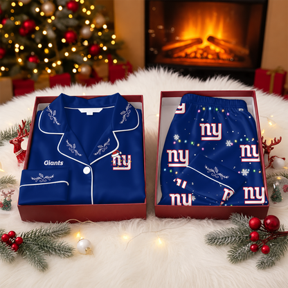 [TOUCHDOWN DEAL] NEW CUSTOMIZED NFL32 NYG NEW YORK GIANTS LONG-SLEEVE PAJAMA SET