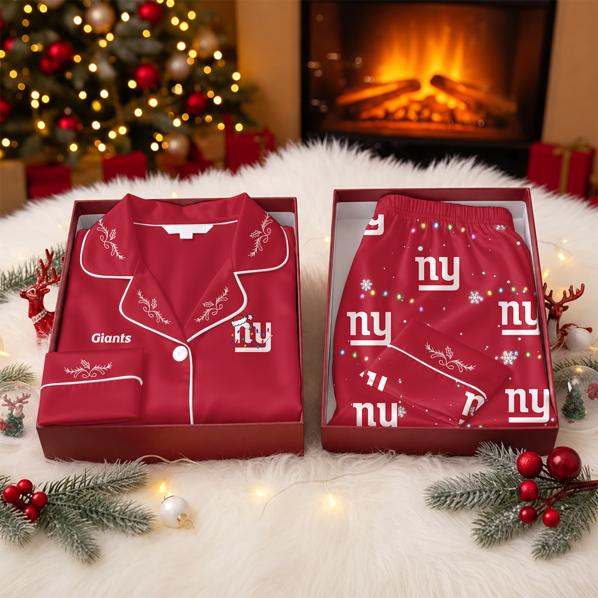 [TOUCHDOWN DEAL] NEW CUSTOMIZED NFL32 NYG NEW YORK GIANTS LONG-SLEEVE PAJAMA SET