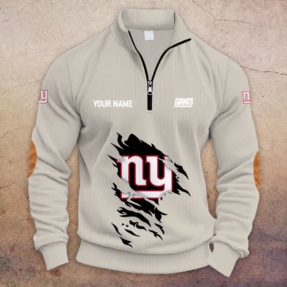 [TOUCHDOWN DEAL] NEW CUSTOMIZED NFL32 NYG NEW YORK GIANTS MULTICOLOR STRIPED QUATER ZIP SWEATSHIRT