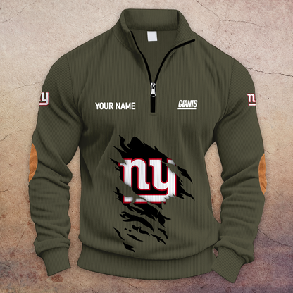 [TOUCHDOWN DEAL] NEW CUSTOMIZED NFL32 NYG NEW YORK GIANTS MULTICOLOR STRIPED QUATER ZIP SWEATSHIRT