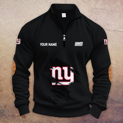 [TOUCHDOWN DEAL] NEW CUSTOMIZED NFL32 NYG NEW YORK GIANTS MULTICOLOR STRIPED QUATER ZIP SWEATSHIRT
