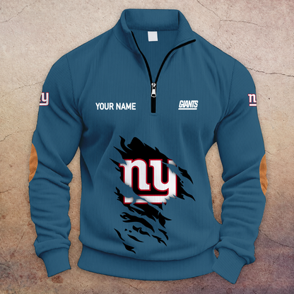 [TOUCHDOWN DEAL] NEW CUSTOMIZED NFL32 NYG NEW YORK GIANTS MULTICOLOR STRIPED QUATER ZIP SWEATSHIRT
