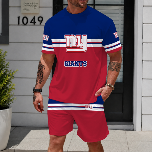 [TOUCHDOWN DEAL] NEWCUSTOMIZED NFL32 NYG NEW YORK GIANTS UNISEX T-SHIRT & SHORTS SET