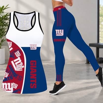 [TOUCHDOWN DEAL] NEW CUSTOMIZED NFL32 NYG NEW YORK GIANTS HOLLOW TANK TOP & LEGGINGS SET